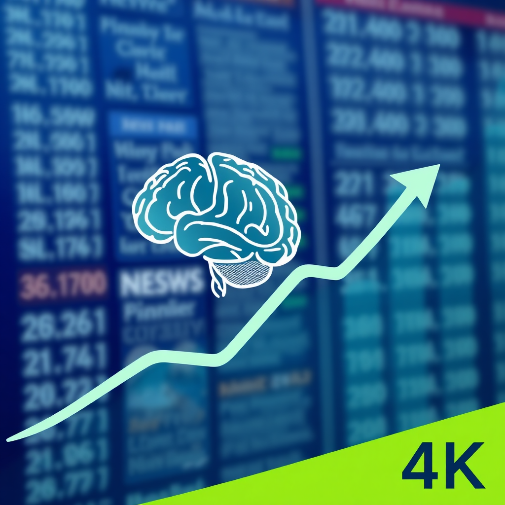A 4K image illustrating a graph trending upwards, representing the growth of the financial planning sector. Overlayed on the graph is a stylized representation of a human brain, symbolizing insightful decision-making. The background is a blurred image of financial news headlines. The color palette uses a combination of blues and greens, conveying progress and knowledge.